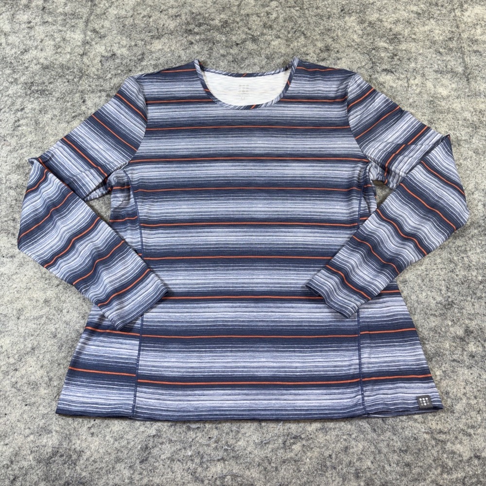 Title Nine Long Sleeve‎ Shirt Women's Medium Blue Orange Stripe Outdoor Stretch